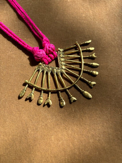 Pink Tribal Tikon Long Dhokra Necklace